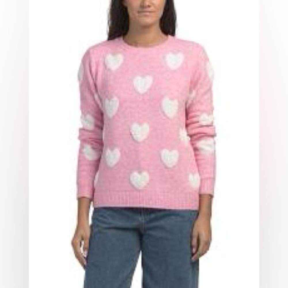 NWT Cupcakes & Cashmere Soft Pink Heart Crewneck Sweater Size XL